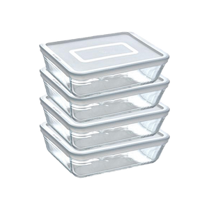 Lot de 4 plats de conservation de taille moyenne en verre rectangulaires avec couvercle - Cook & Freeze