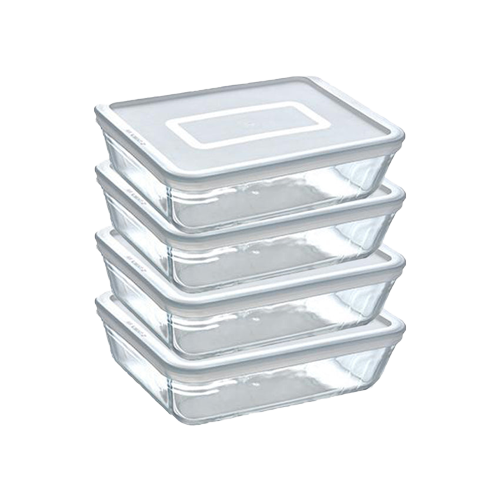 Lot de 4 plats de conservation de taille moyenne en verre rectangulaires avec couvercle - Cook & Freeze