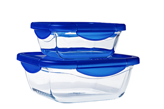 Set of 2 square glass dishes with tight-fitting lid - Cook & Go