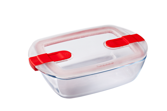 Rectangular glass dish with steam valve lid - Cook & Heat