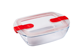 Rectangular glass dish with steam valve lid - Cook & Heat