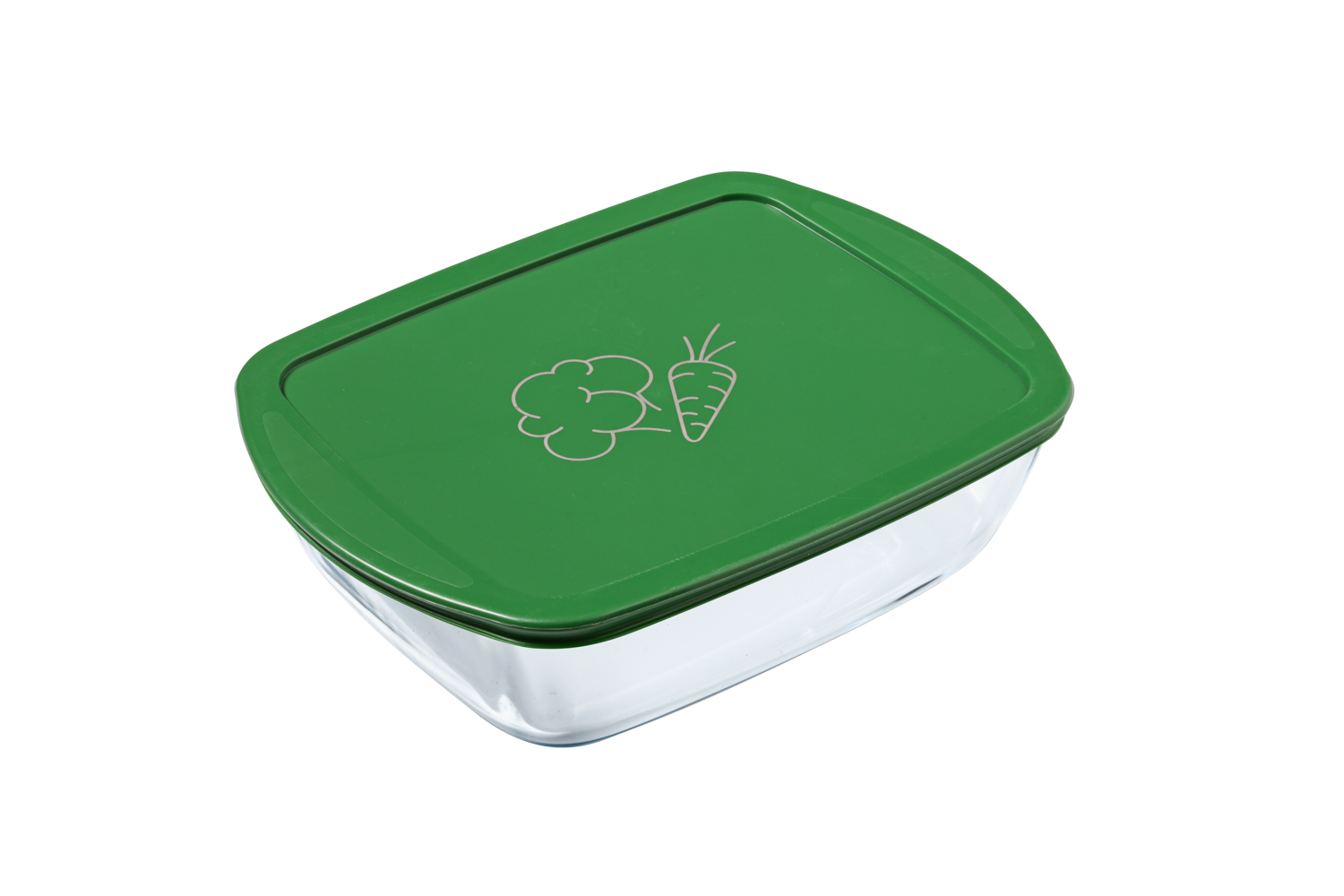 Cook & Store - Plato rectangular de cristal con tapa verde - plantas