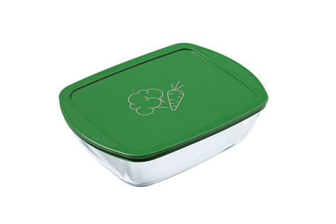 Cook & Store - Plato rectangular de cristal con tapa verde - plantas