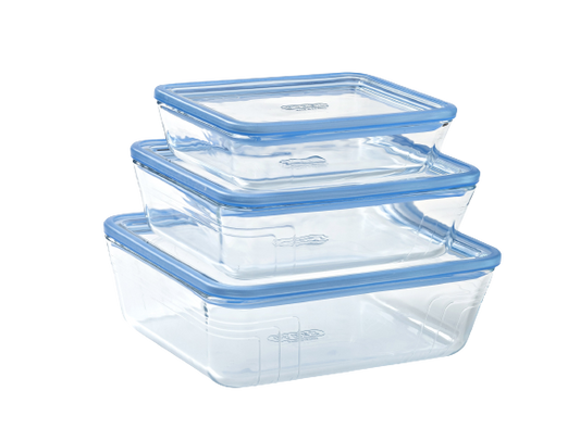 Zero Plastic - Set of 3 storage boxes with rectangular glass lid