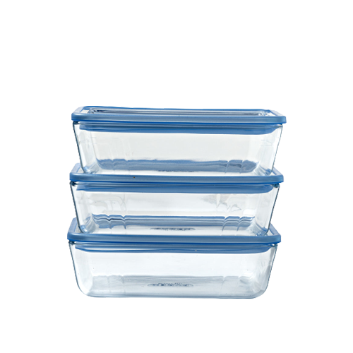 Zero Plastic - Set of 3 Storage Boxes with Rectangular Glass Lids