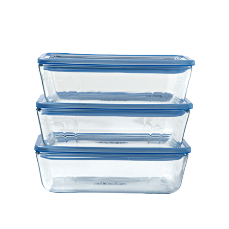 Zero Plastic - Set of 3 Storage Boxes with Rectangular Glass Lids