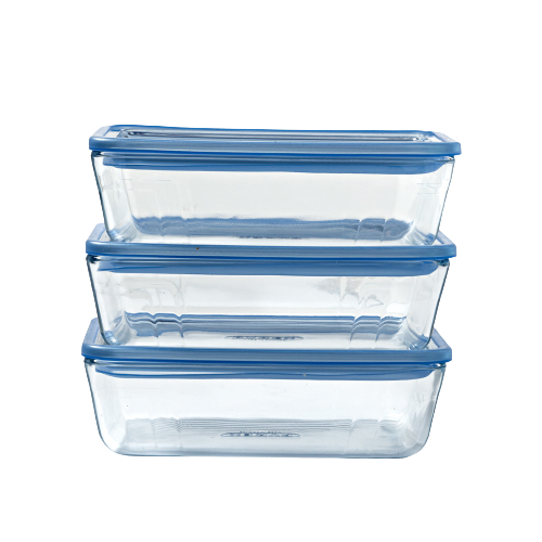 Zero Plastic - Set of 3 Storage Boxes with Rectangular Glass Lids