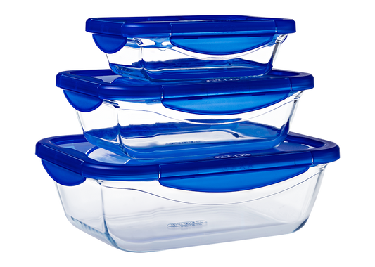 Set of 3 rectangular glass Lunch Boxes with watertight lid - Cook & Go