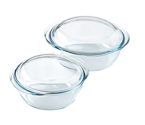 Set of 2 round glass casseroles