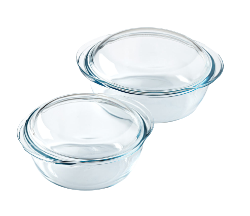 Set of 2 round glass casseroles