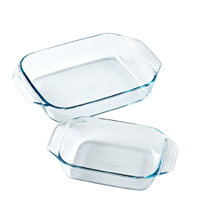 Set de 2 fuentes rectangulares de cristal para horno con asa fácil 27 y 35 cm - Irresistible