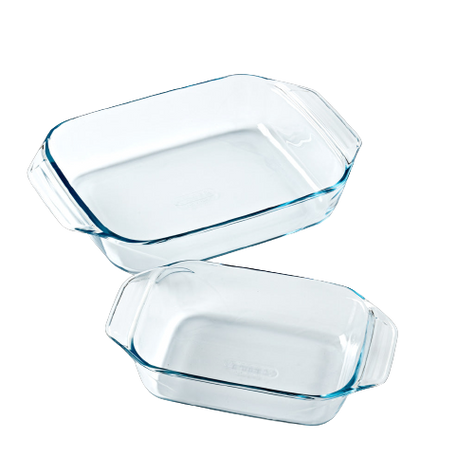 Set de 2 fuentes rectangulares de cristal para horno con asa fácil 27 y 35 cm - Irresistible