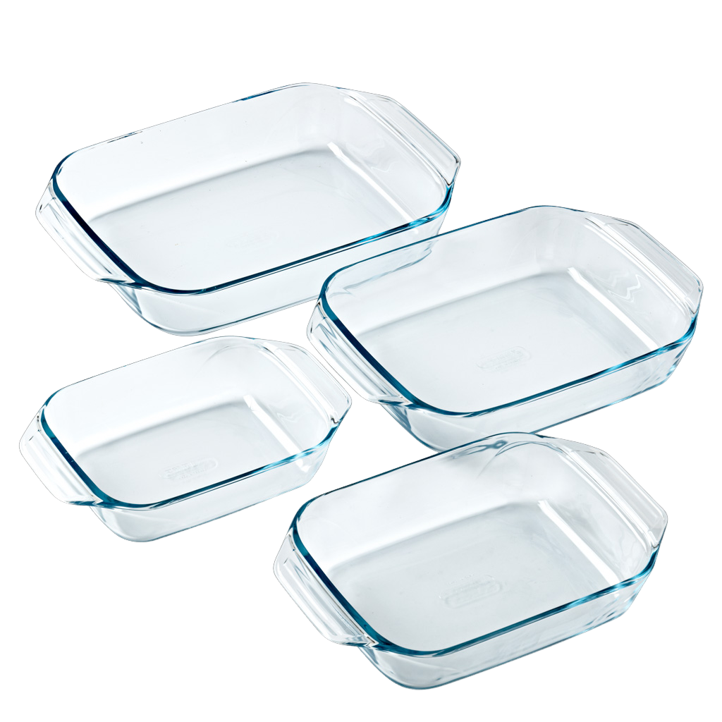 Set de 4 fuentes rectangulares de cristal para horno con asa fácil 27,31 35 y 39 cm - Irresistible