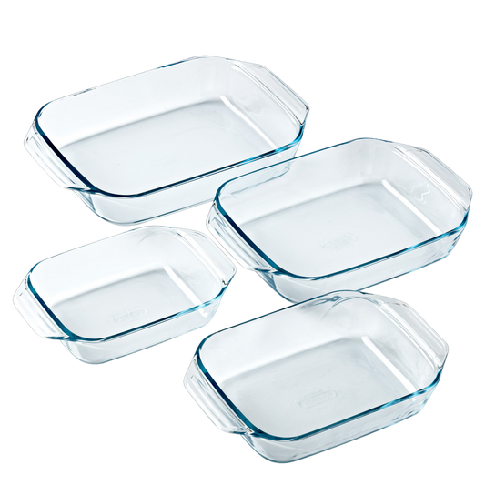 Set de 4 fuentes rectangulares de cristal para horno con asa fácil 27,31 35 y 39 cm - Irresistible