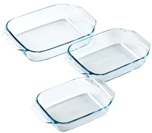 Set de 3 fuentes rectangulares de cristal para horno con asa fácil - Irresistible