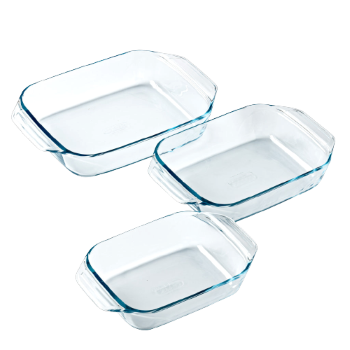 Set de 3 fuentes rectangulares de cristal para horno con asa fácil - Irresistible