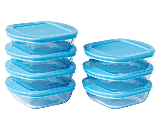 Set van 7 glazen babypotjes met lekvrij deksel - My First Pyrex®+