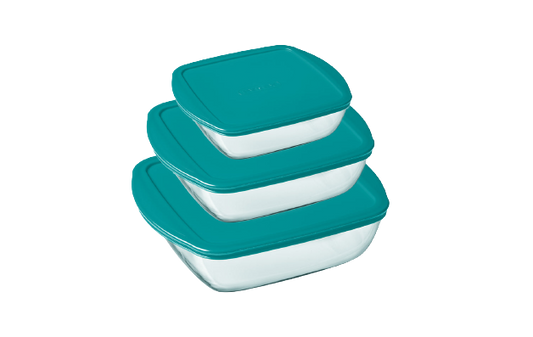 Set of 3 square glass dishes with lids - Cook & Store