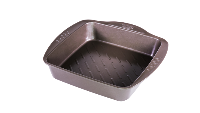 Vierkante metalen ovenschaal met gemakkelijke greep 24x24 cm - asimetriA