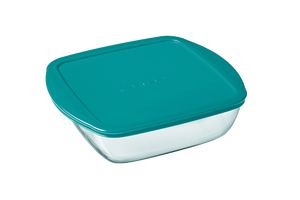 Cook & Store - Piatto quadrato in vetro con coperchio blu anatra - Cook & Store